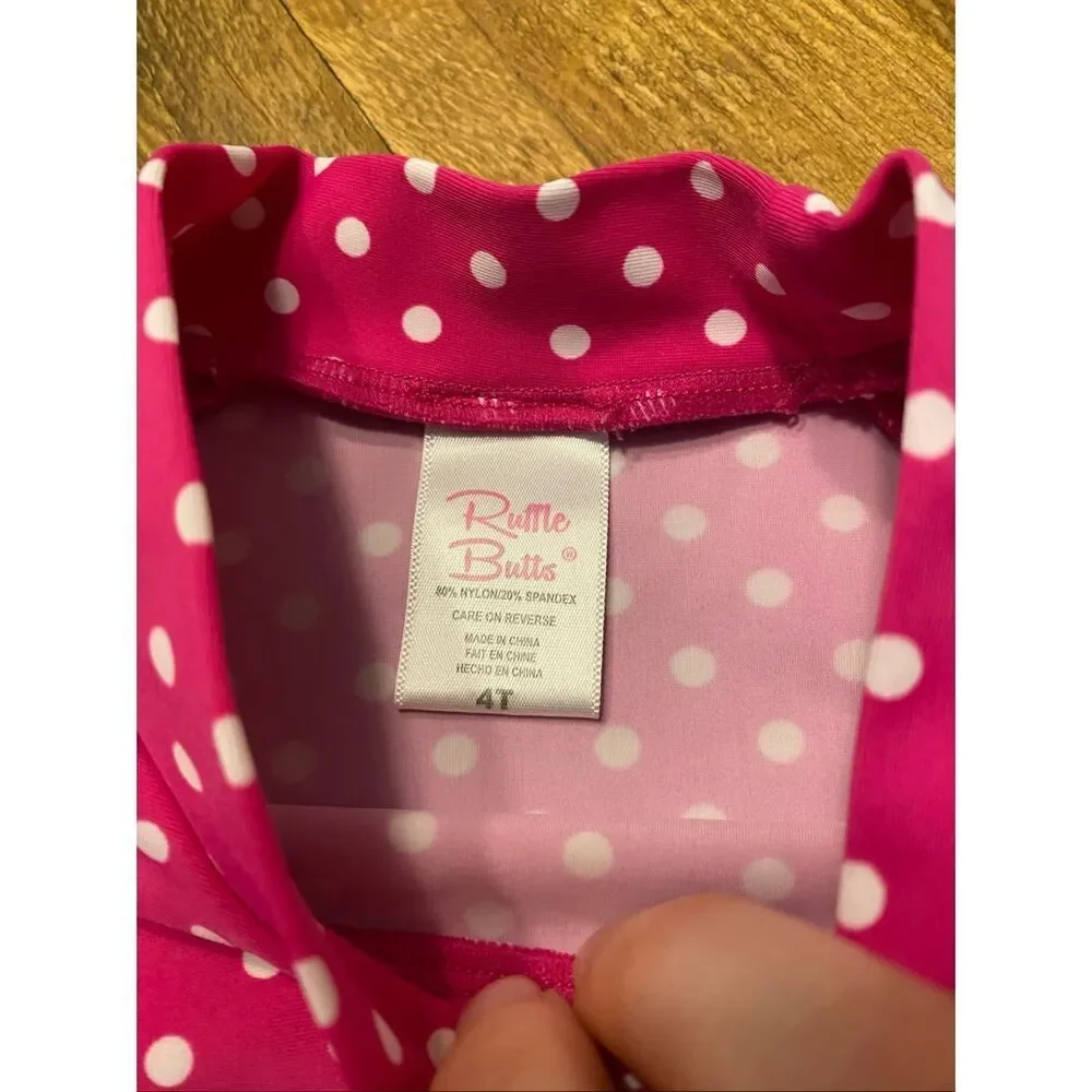 Ruffle Butts 4T toddler girl bikini set rash guard T-shirt top pink white dots
